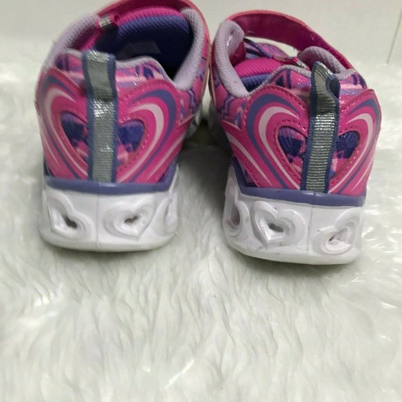Skechers KIDS Girls casual trendy Pink and Purple Light Up Heart Shoes Size 3 - Picture 3 of 6